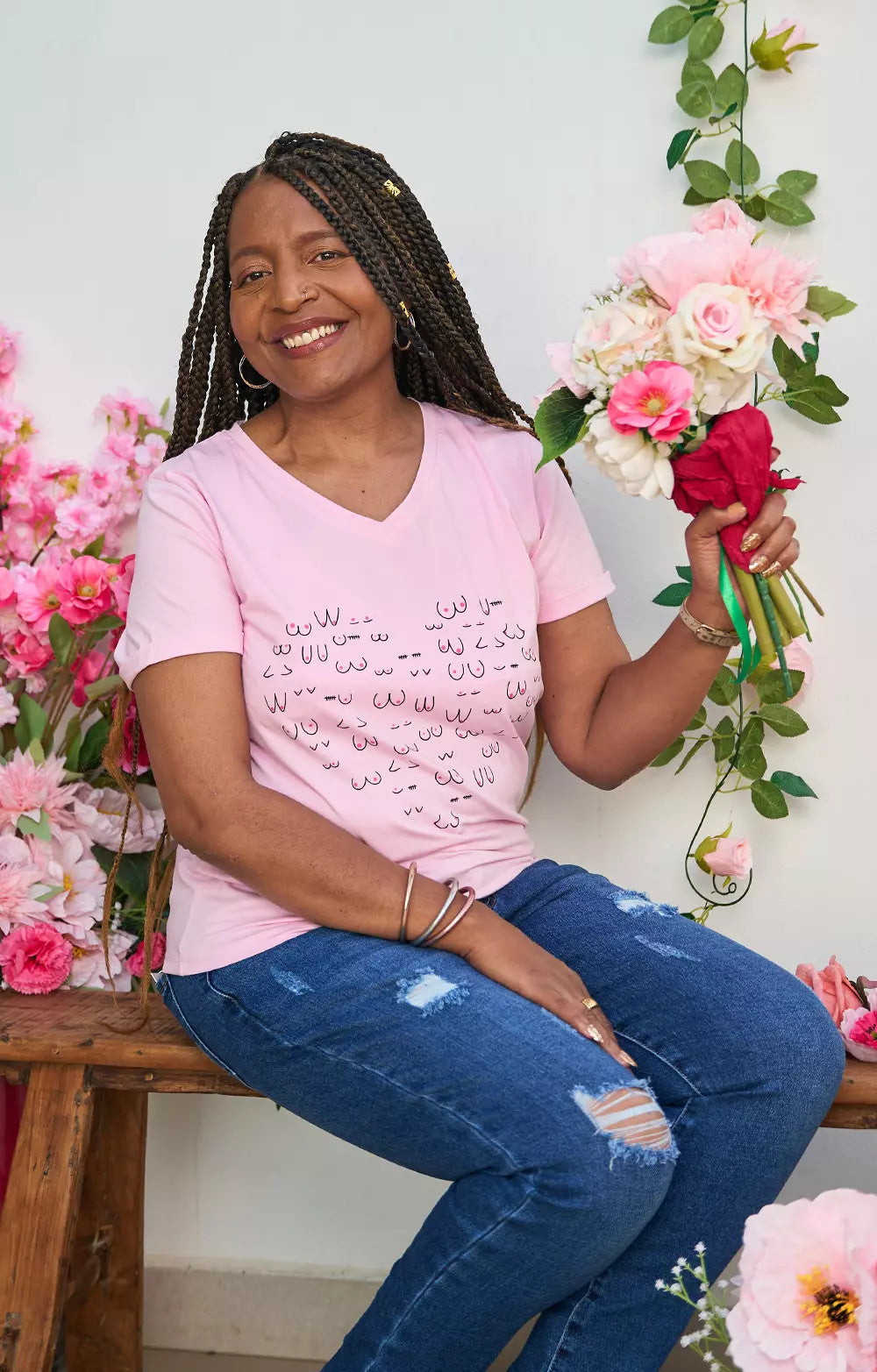 T SHIRT COEUR ROSE