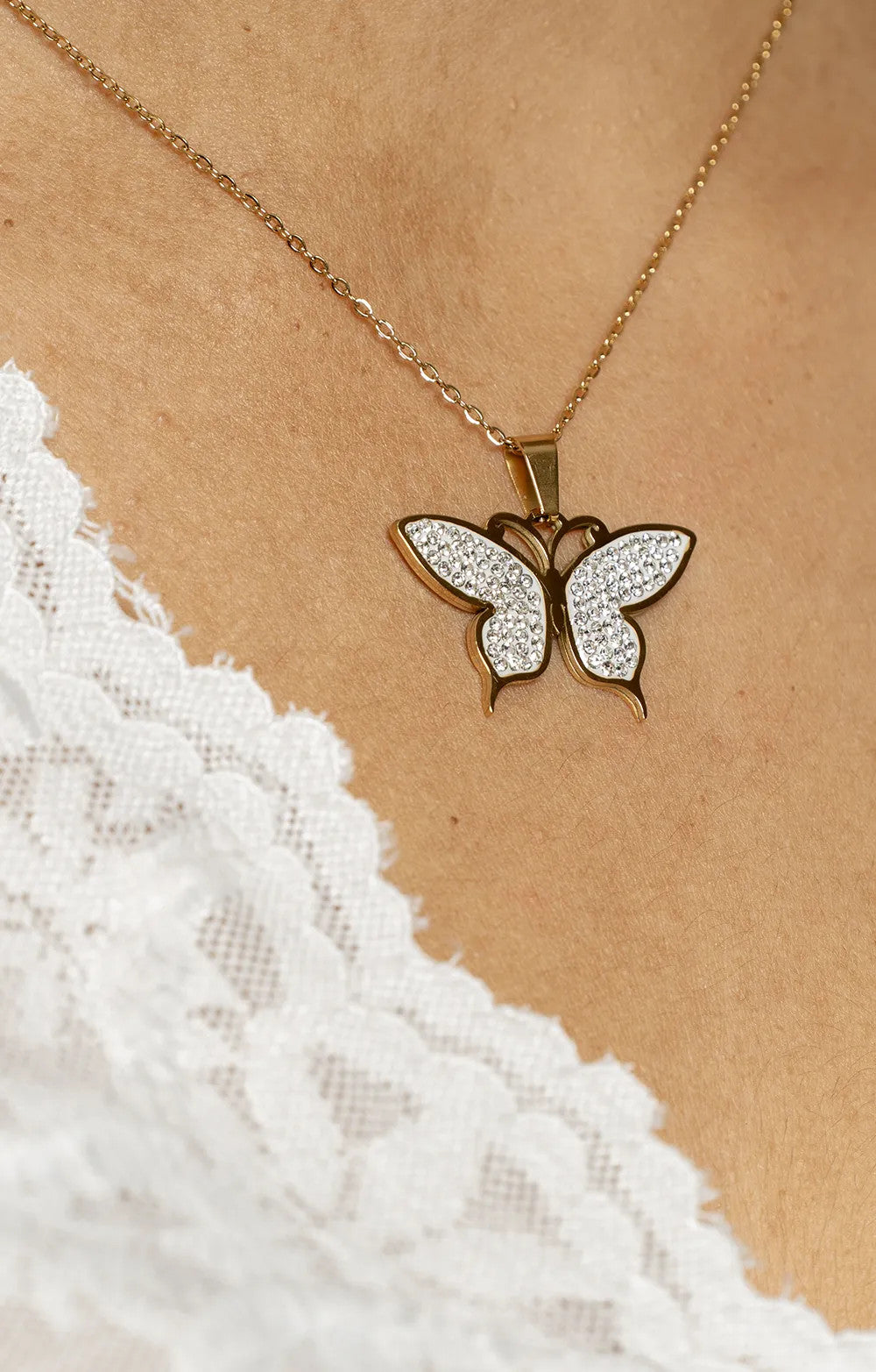 COLIER PAPILLON DIAM ACIER