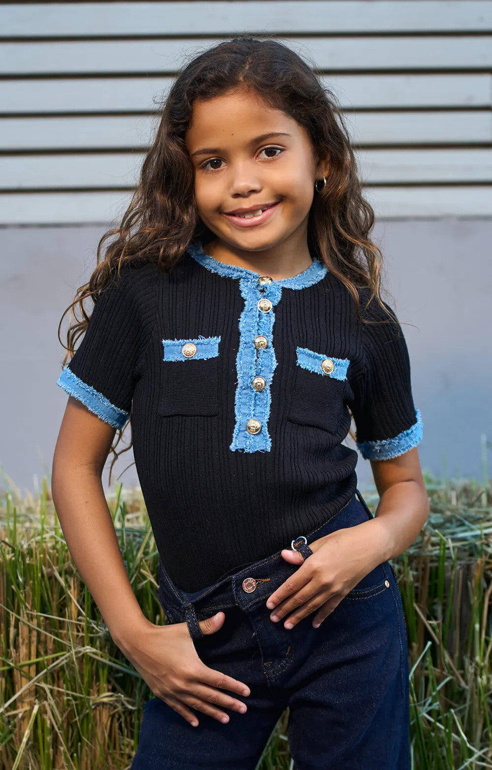 PULL MANCHE COURT DENIM GIRL