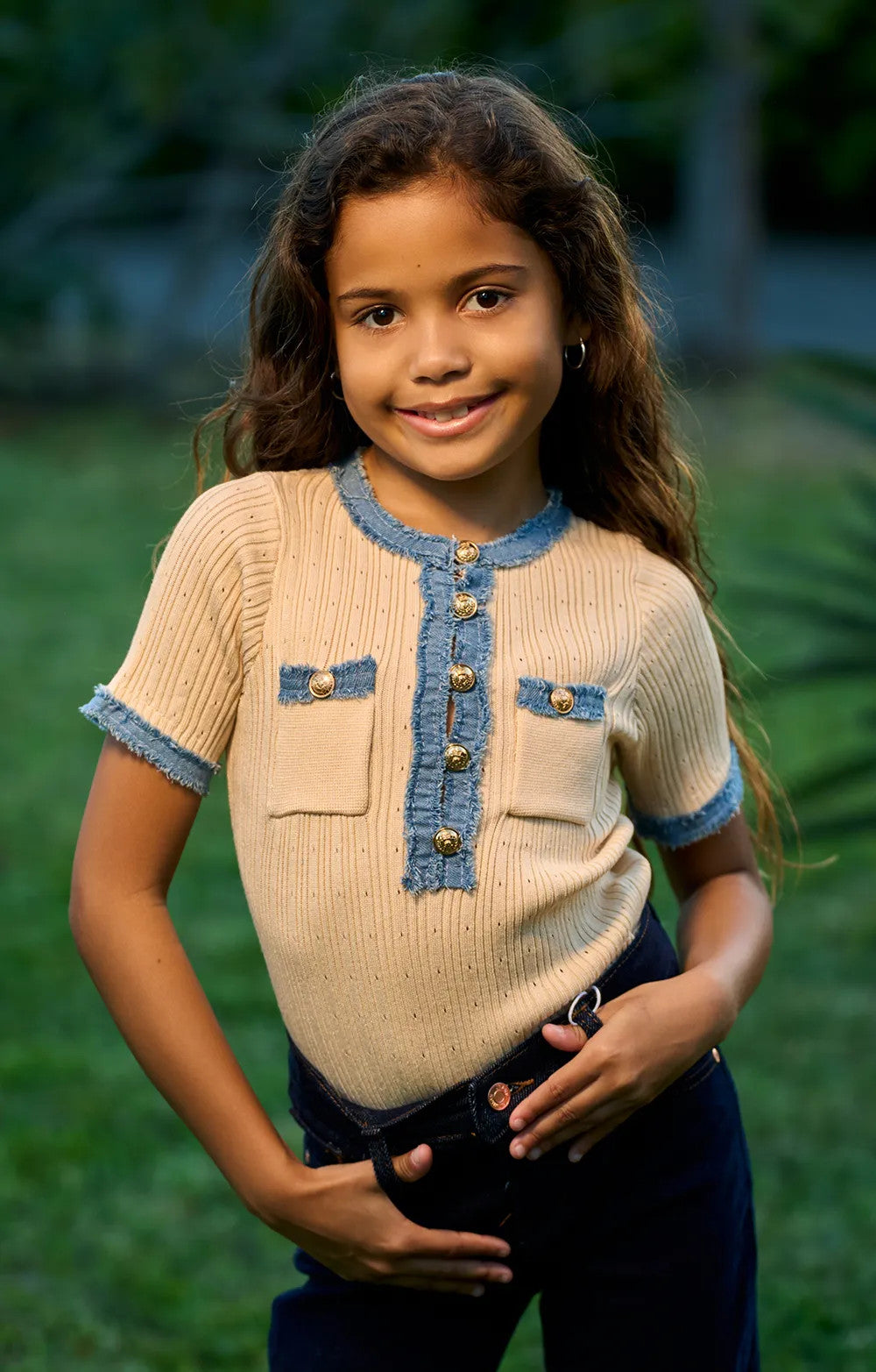PULL MANCHE COURT DENIM GIRL