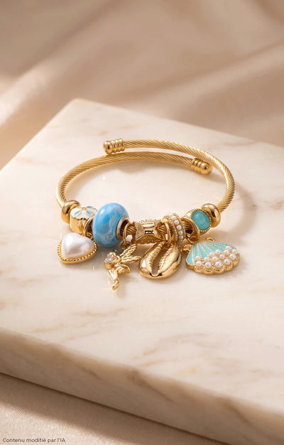 BRACELET ACIER AZUR CHARMS