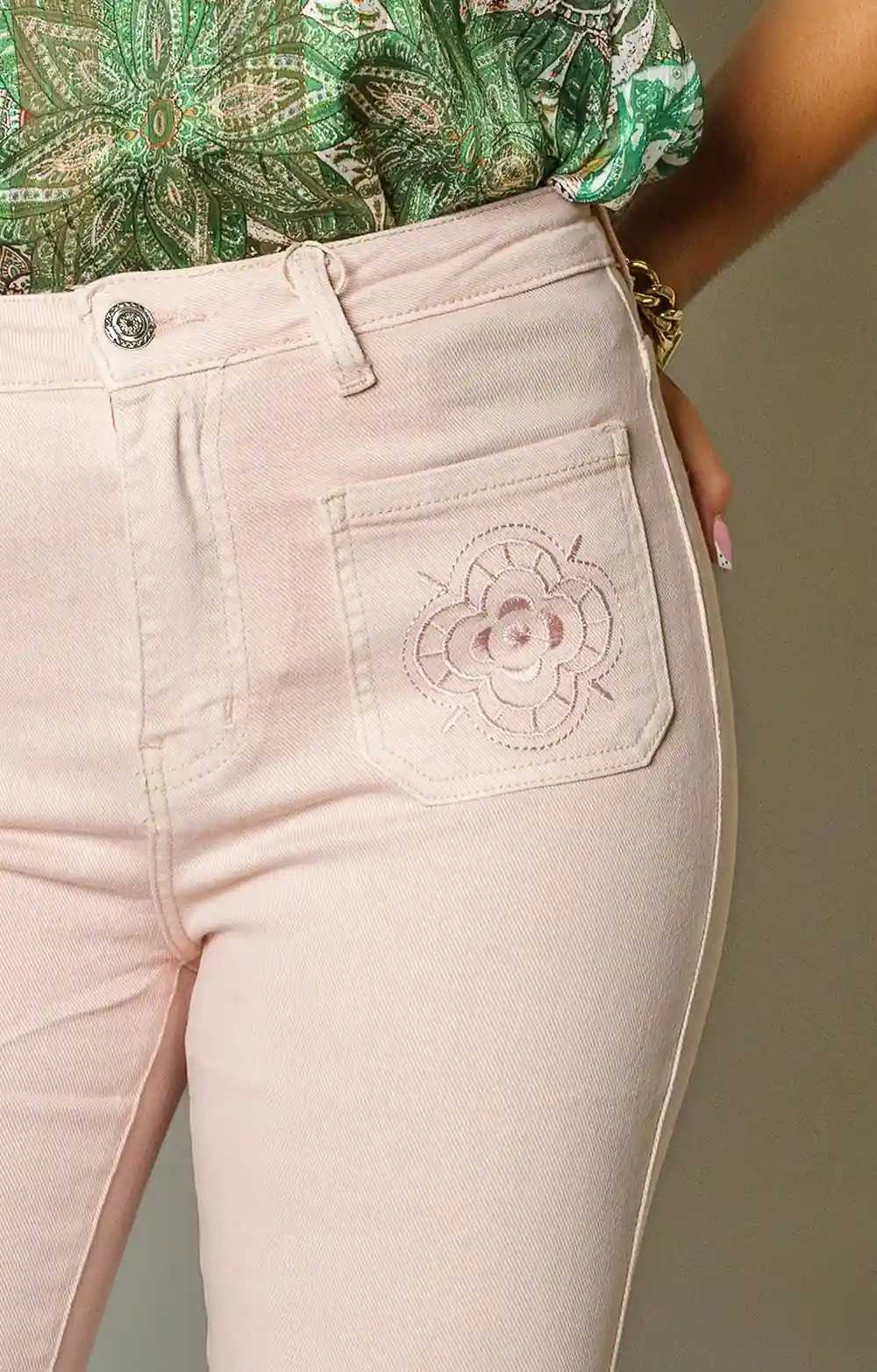 JEANS ROSE BRODEE