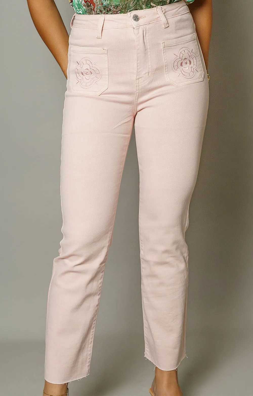 JEANS ROSE BRODEE