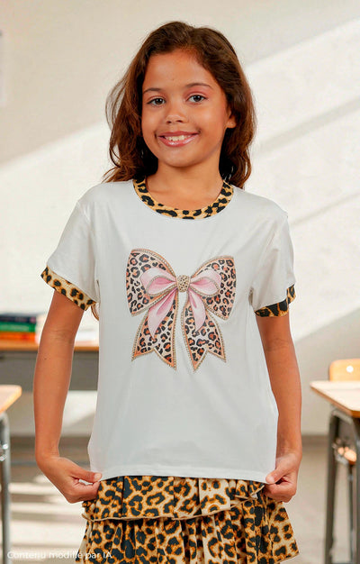 T SHIRT NOEUD LEOPARD GIRL